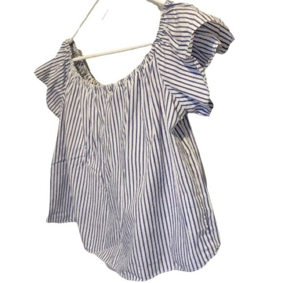 ZARA BASIC COLLECTION Nautical Blue White Stripes Over Shoulder Crop Top Large - Picture 12 of 15